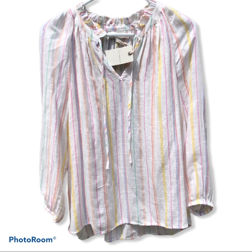 NWT Lucky Brand Striped Multicolor Blouse Large